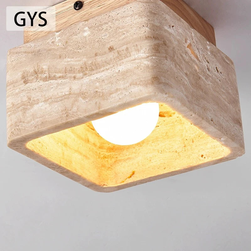 Plafonnier Led nordique moderne Downlight carré pierre bois crème Style Surface monté vers le bas lumière pour porche balcon couloir - vue 6 sur 7