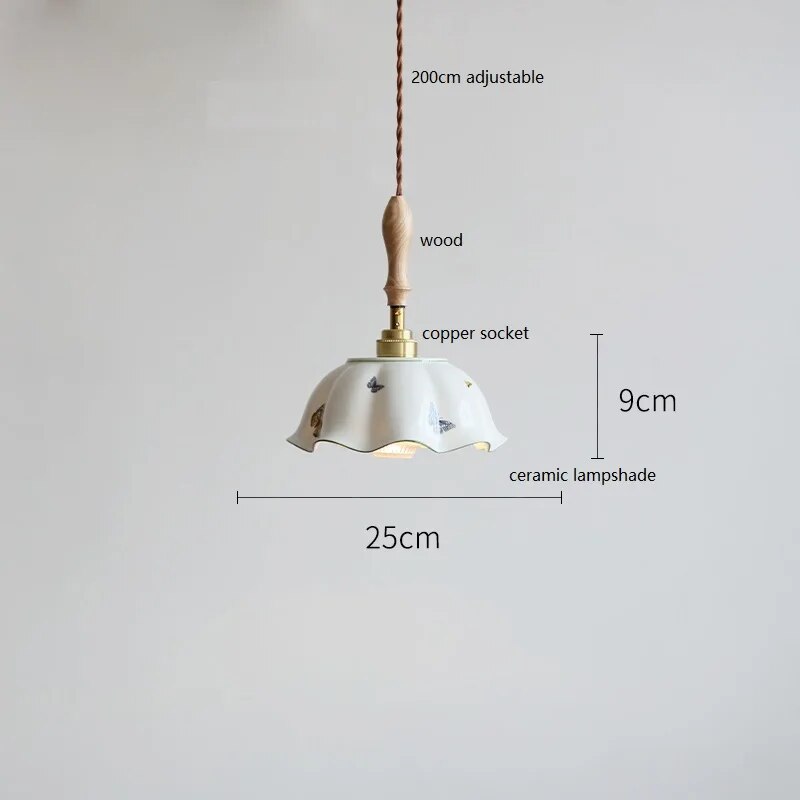Design-Pendelleuchte LED Schmetterling Keramik und Holz