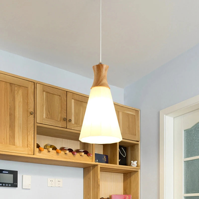 lustre en bois massif et verre luminaire suspendu - vue 3 sur 15