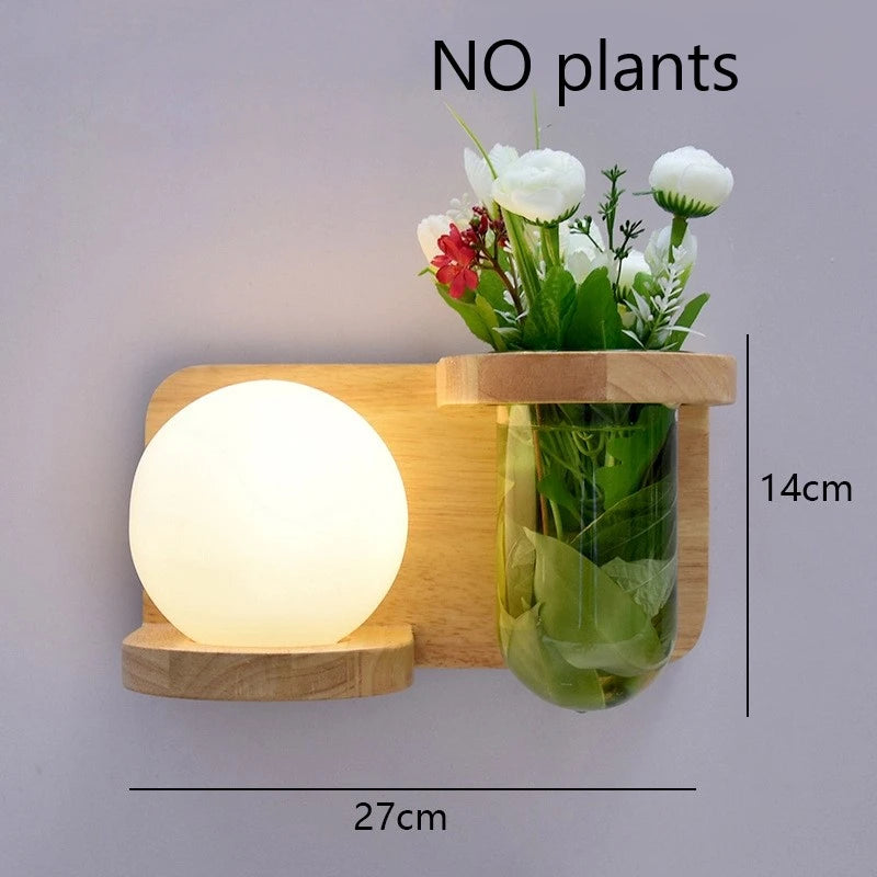 LED-Wandleuchte aus Holz mit nordischem Pflanzengefäß - vue 21 sur 23