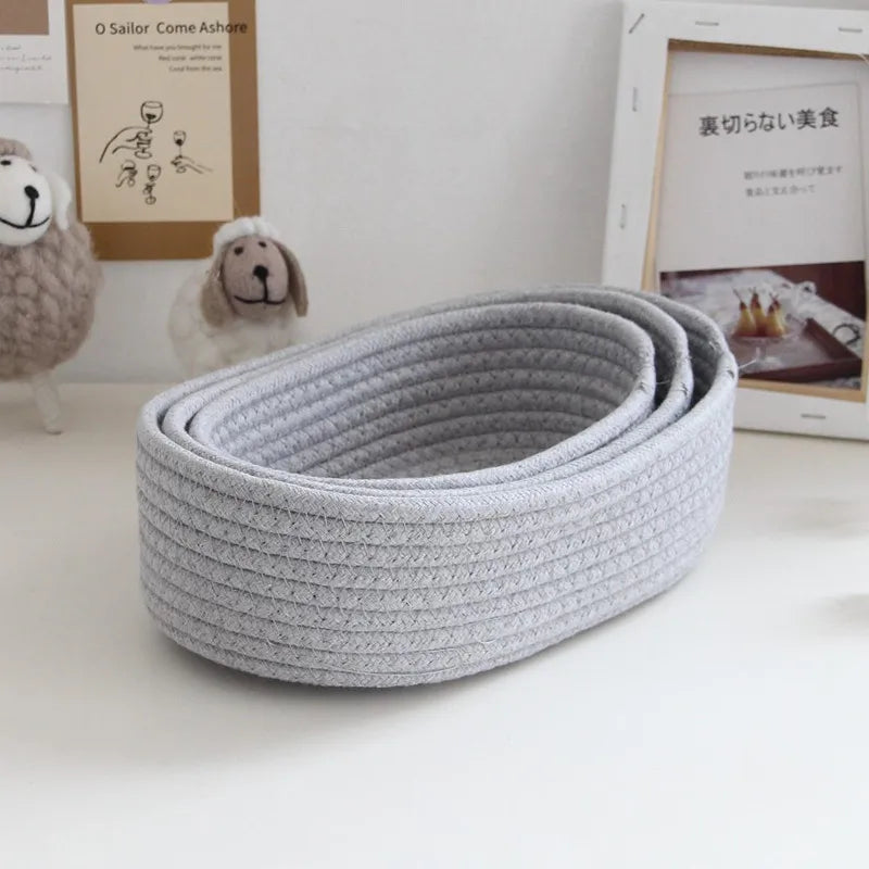 paniers de rangement en corde de coton nordique pour organisation divers - vue 4 sur 9