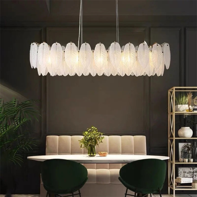 Moderner Glas-Kronleuchter mit Federn und LED-Beleuchtung - vue 4 sur 14