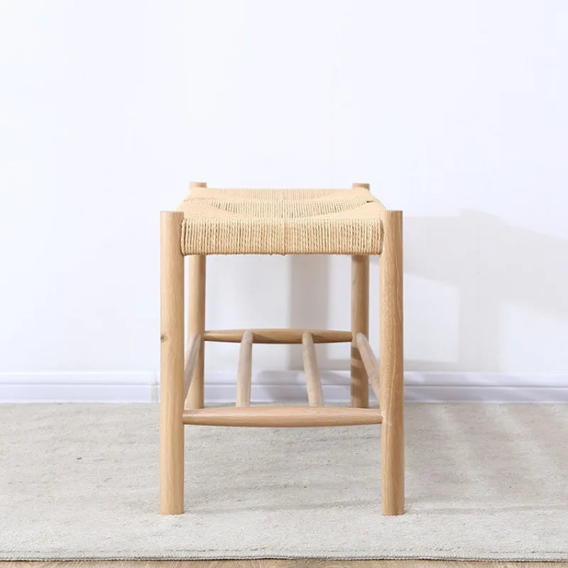 banc nordique en bois massif avec corde tressée design simple - vue 4 sur 6