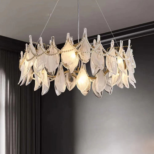 lustre créatif en verre dépoli avec perles suspendu moderne - vue 3 sur 10