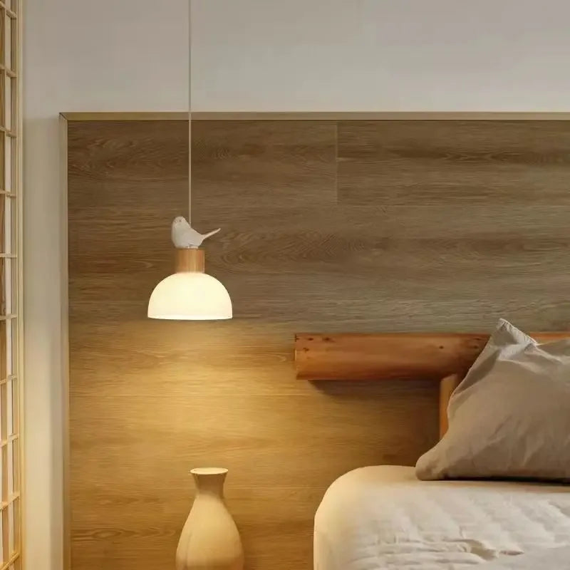 Suspension LED en verre design nordique créatif petit oiseau