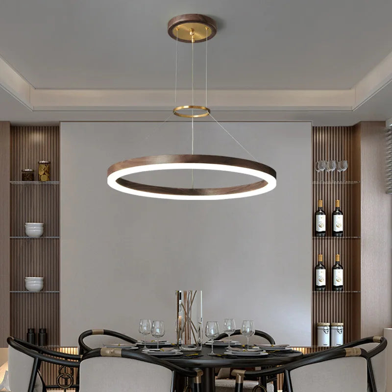 lustre Bois massif Led moderne noyer noir décoration maison - vue 2 sur 9