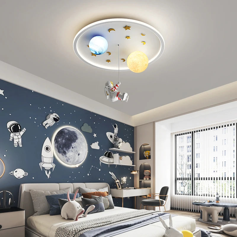 plafonnier led nordique créatif planète astronaute pour enfants - vue 4 sur 12