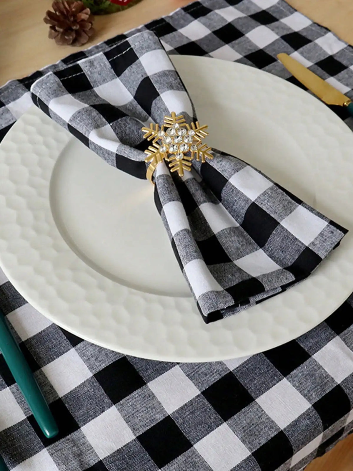 Serviette de table motif carreaux style moderne polyester - vue 5 sur 7