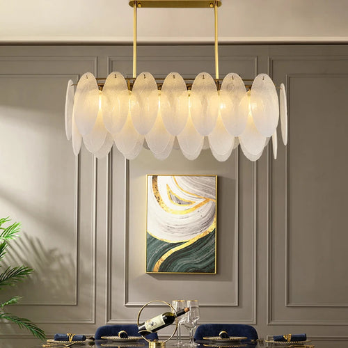 lustre moderne en verre avec plumes et éclairage led - vue 5 sur 10