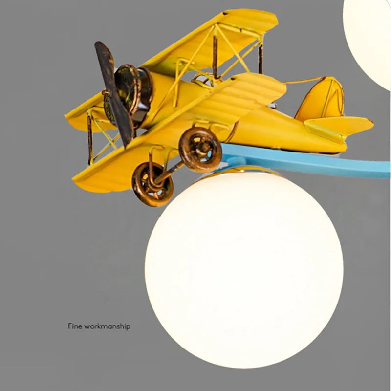 Cartoon Yellow Airplane Ceiling Lamps Children's Room Chandelier Light for Nursery School Kids Girl Boy Bedroom Hanging Lights - vue 6 sur 6