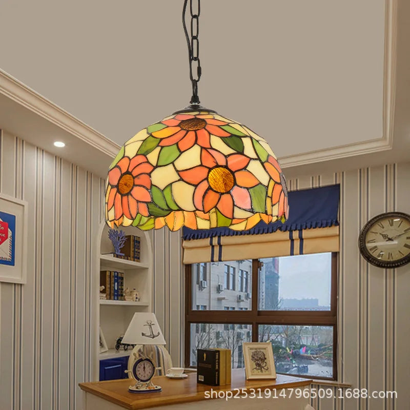 lustre rétro en verre teinté style méditerranéen pour restaurant et hall - vue 6 sur 18