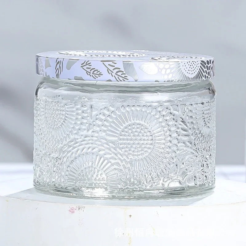 pot à bougie en relief en verre avec couvercle pour aromathérapie - vue 4 sur 13