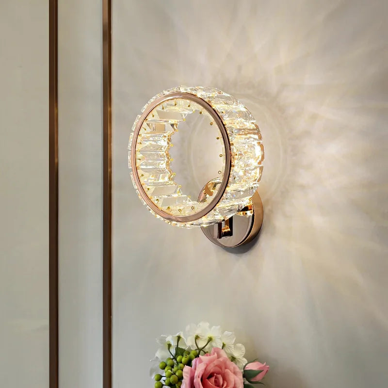 Moderne runde LED-Wandleuchte aus Luxus-Kristall - vue 3 sur 8