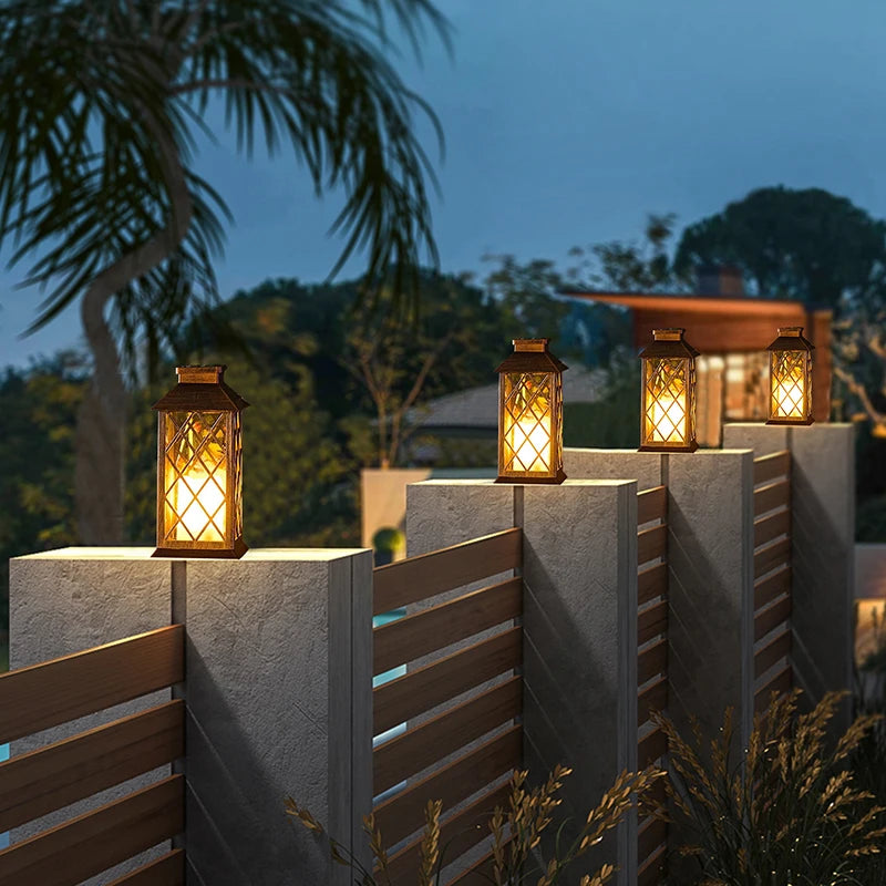 Lampe LED solaire européenne rétro électronique bougie lanterne crépuscule à l'aube lampe décorative solaire pour intérieur extérieur jardin terrasse - vue 3 sur 9