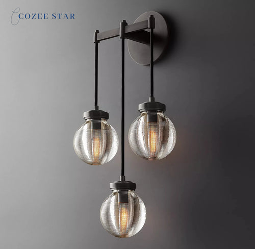Perle Triple Wandleuchte modern retro LED Messing Chrom Schwarz Kristall für Wohnzimmer Schlafzimmer Arbeitszimmer - vue 4 sur 5
