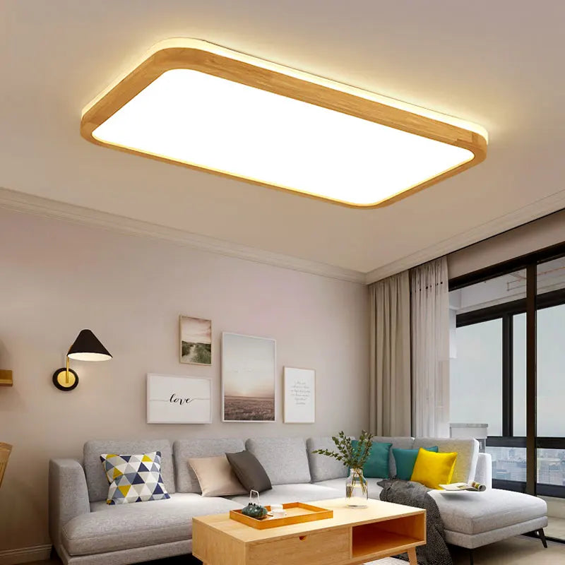 plafonnier en bois moderne avec télécommande intelligente et éclairage LED - vue 3 sur 13