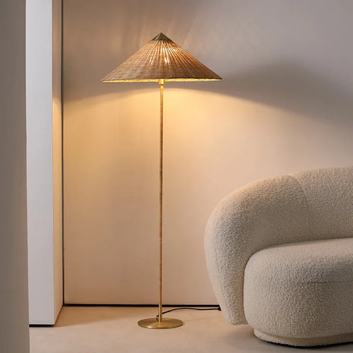 Lampadaire coinqieu fait à la main en rotin tissé style japonais