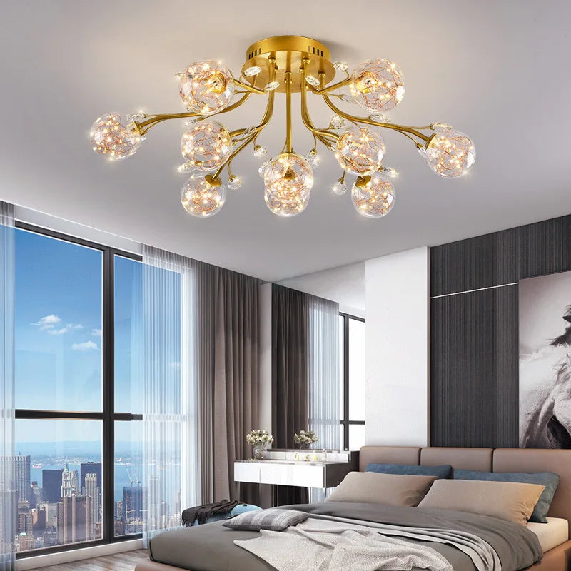 lustre nordique de luxe en cristal avec fleur en verre led - vue 6 sur 9