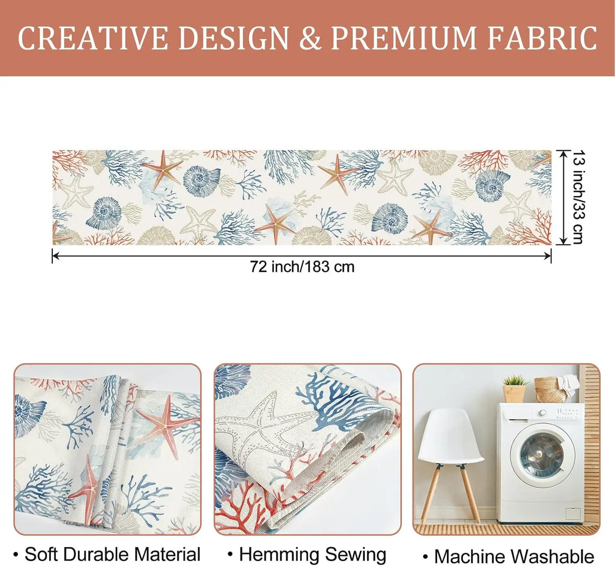 Chemin de table lin motif ocean style nautique - vue 6 sur 6