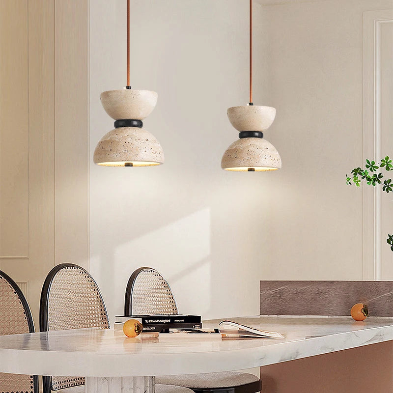 suspension nordique en pierre de grotte éclairage LED design moderne - vue 4 sur 7