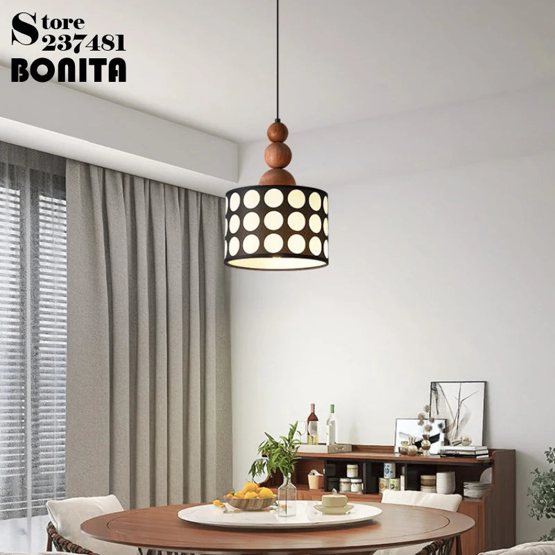 lustre rétro à pois en noyer pour décoration intérieure - vue 4 sur 8