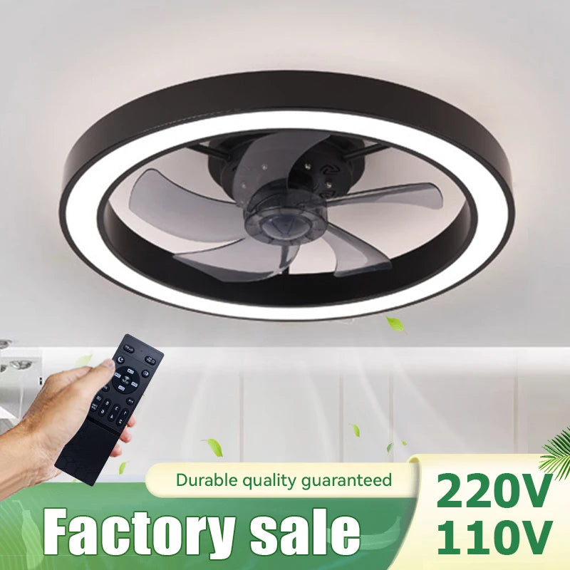 Modern LED Fan Light Remote Control Timed Electric Fan Bedroom, Living Room Decoration, Home Decoration LED Ceiling Fan Light - vue 2 sur 8