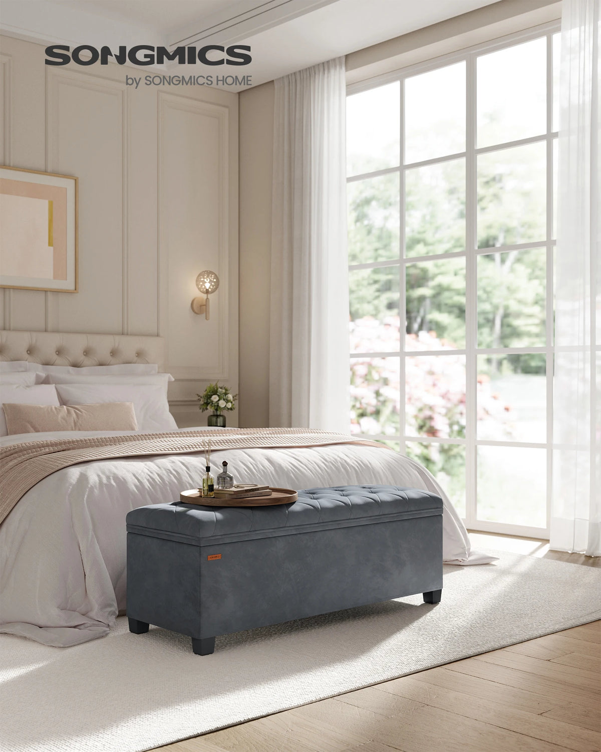 SONGMICS Stool with Storage Space, Bench with Legs, 40 x 110 x 40 cm Footstool, Storage Box, Maximum Load 300 kg