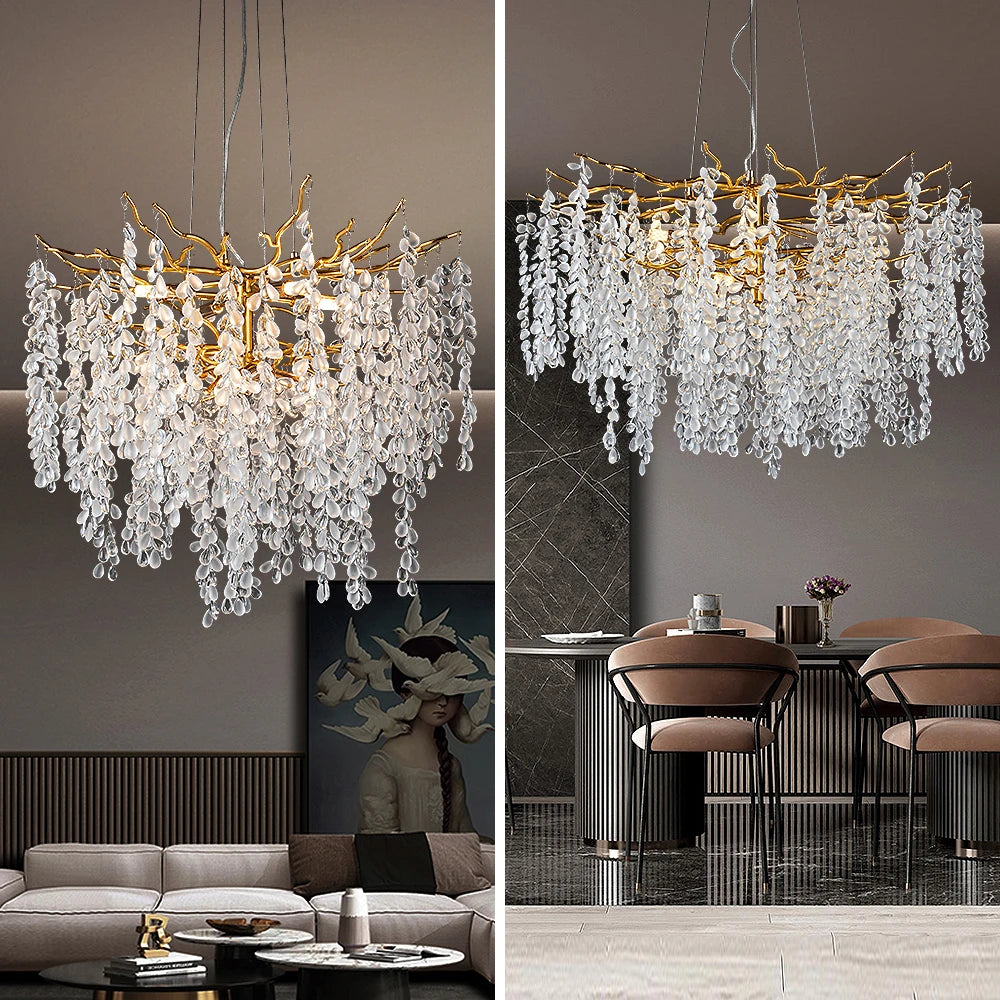 lustre à led en cristaux design moderne pour décoration intérieure
