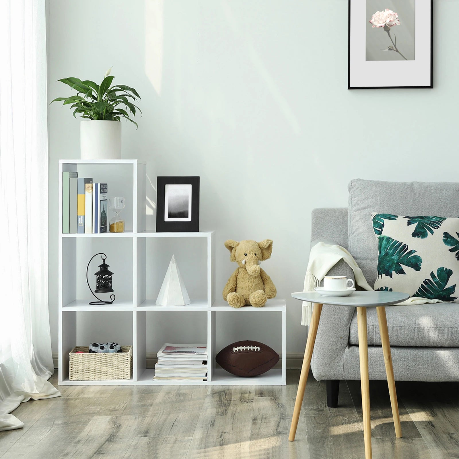 VASAGLE Stair Shelf, Bookcase, Step Shelf, Standing Shelf, with 6 Cubes, Ladder Shelf, Room Divider, Cube Shelf