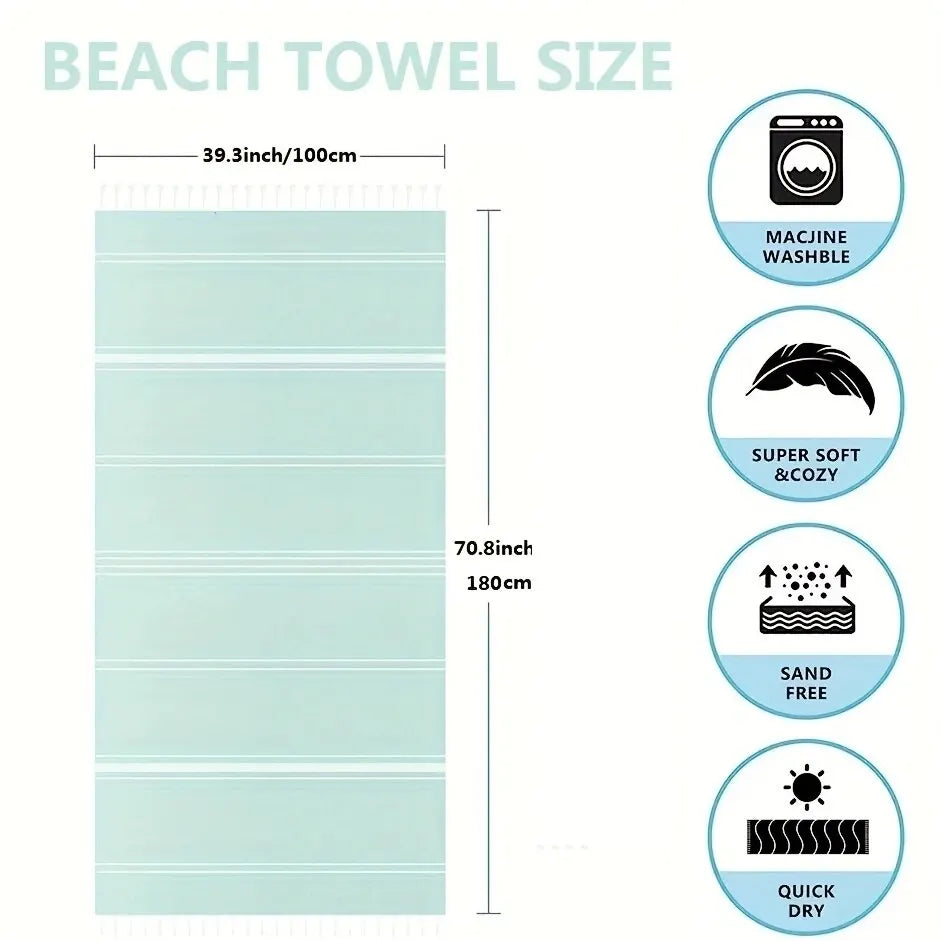 serviette de plage turque rayures pompons séchage rapide - vue 4 sur 7