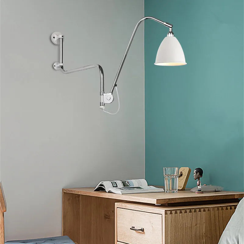 Nordic Modern Minimalist Swing Bedroom, Living Room, Study, Personalized Adjustable E27LED Creative Iron Wall Lamp - vue 6 sur 8