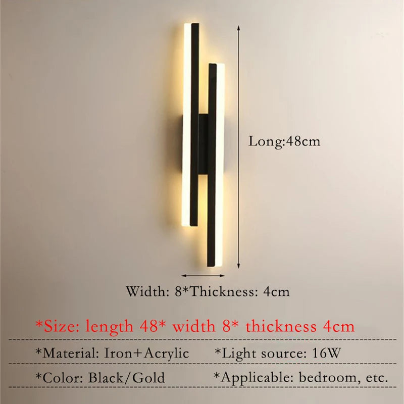 Applique murale Led moderne en acrylique noir/or - vue 3 sur 7