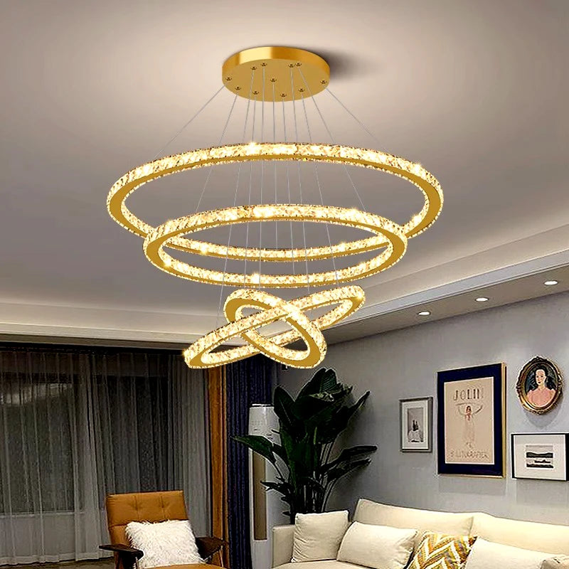 lustre moderne en cristal éclairage intérieur led suspendu - vue 5 sur 12