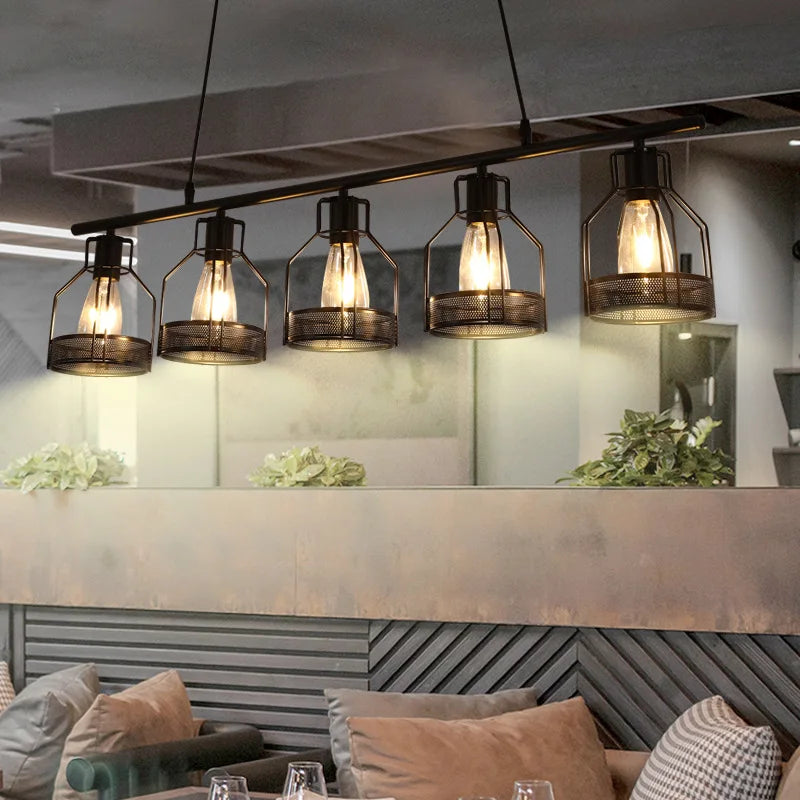 lustre loft rétro style industriel 3 4 5 têtes suspension - vue 3 sur 9