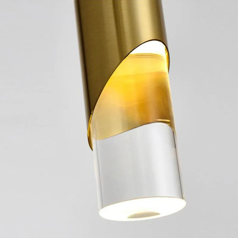 lustre led minimaliste cylindrique en fer et cristal - vue 6 sur 8