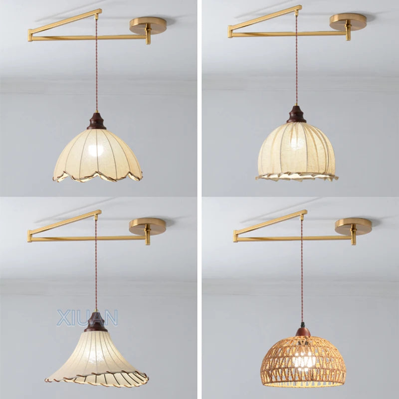 lustre wabi-sabi vintage avec tissu appliqué pliant - vue 6 sur 11