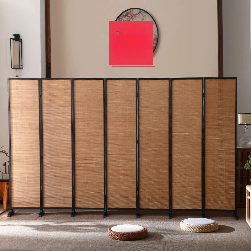 Chinese style bamboo screen partition wall, folding movable baffle in living room, blocking modern minimalist office
