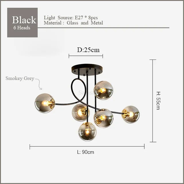Minimalistischer moderner LED-Kronleuchter aus goldenem Glas im nordischen Stil
