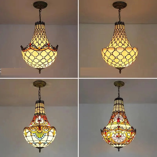 Mediterraner Vintage-Kronleuchter aus Tiffany-Glas - vue 6 sur 14