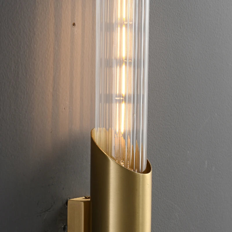 Simple All Copper Straight Glass Wall Lamp, Bathroom Mirror in Front of Light Luxury Living Room Balcony Bedroom LED Lighting - vue 6 sur 10