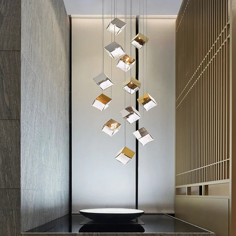 Modern cubic design villa pendant lights, Nordic living room, hotel lobby lights, restaurant, bar interior decoration lights - vue 4 sur 14