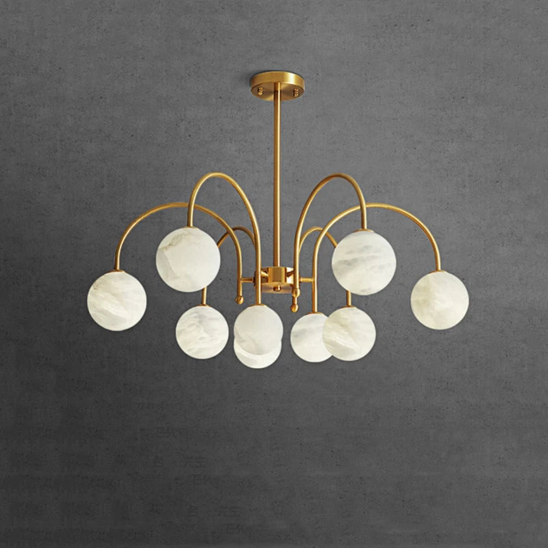 suspension LED circulaire à neuf têtes en marbre design nordique moderne - vue 2 sur 6