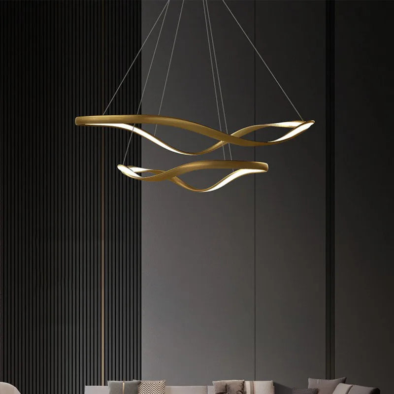 lustre led moderne en aluminium avec cordon d'anneau irrégulier réglable - vue 3 sur 21