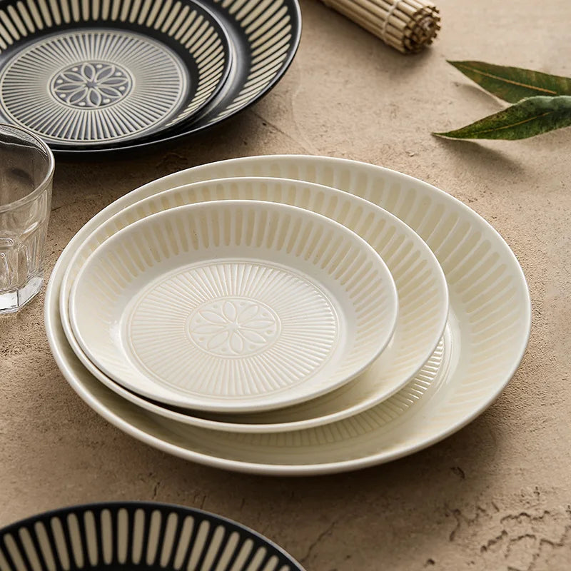 Assiette ceramique japonaise retro relief vaisselle artistique - vue 4 sur 7