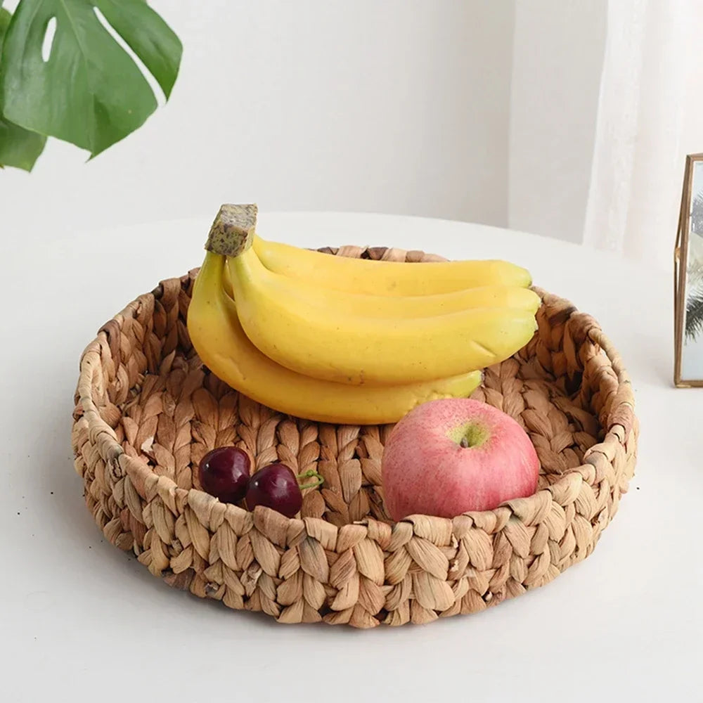 plateau de rangement tissé paniers en jacinthe d'eau pour service et rangement - vue 4 sur 9