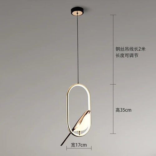 Nordischer Kronleuchter Gold Acryl mit LED-Leiste und Vögeln