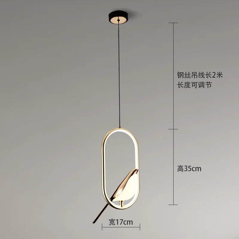 Nordischer Kronleuchter Gold Acryl mit LED-Leiste und Vögeln