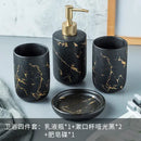 Black Marbled Bathroom Accessories Set, Ceramic Soap Dispenser, Toothbrush Holder, Box, Decoration
