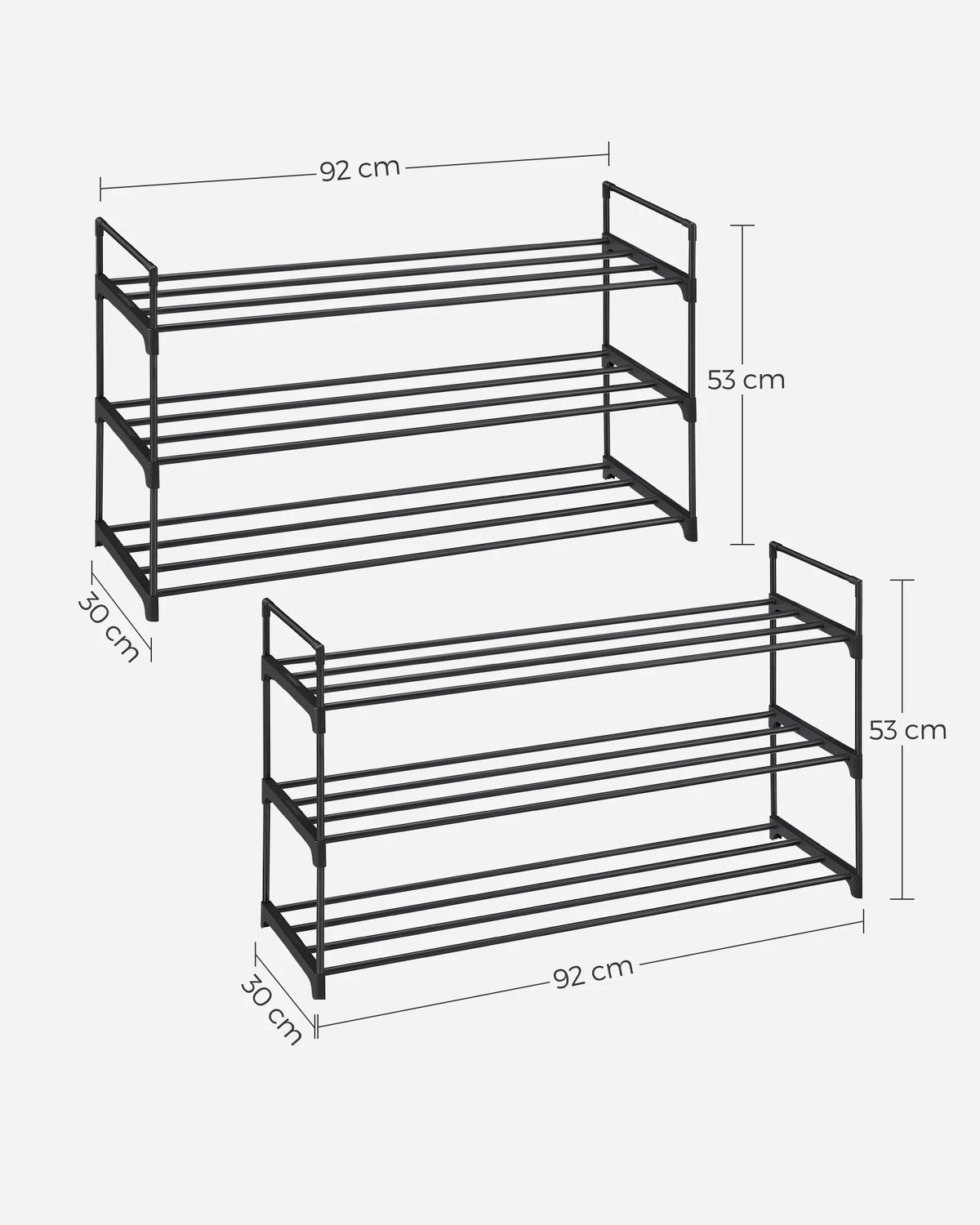 SONGMICS 3-Tier Shoe Rack, Shoe Storage Organiser, Set of 2 Metal Storage Rack, Stackable Shoe Shelf, for Hallway, Living Room
