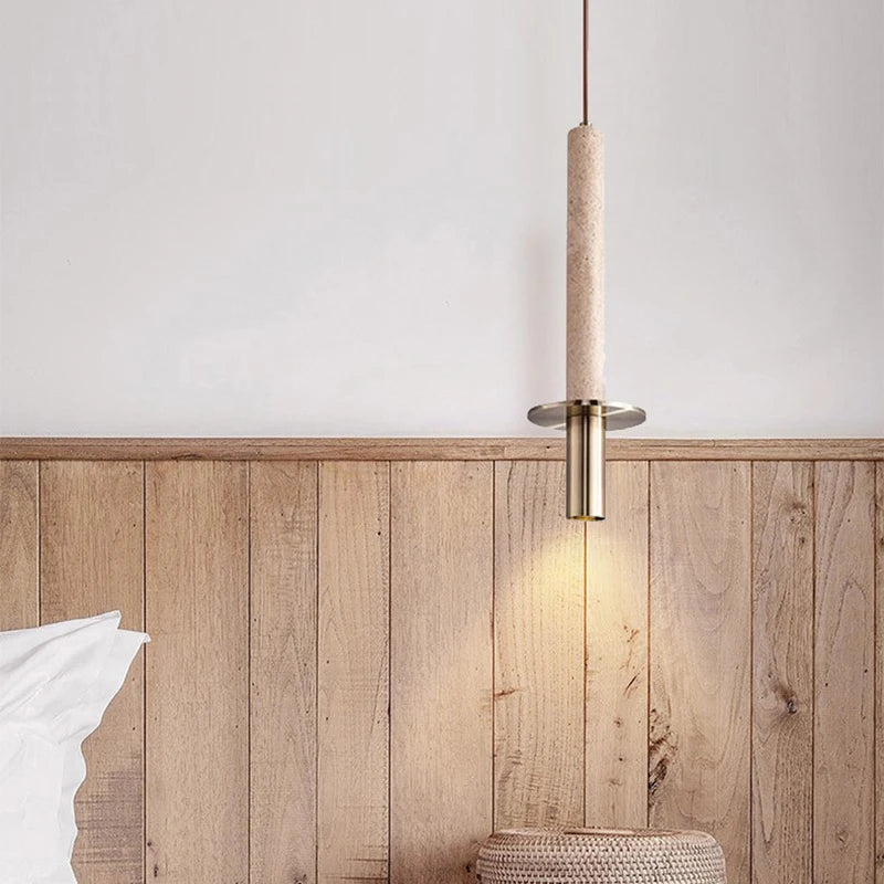 suspension cylindrique en marbre et métal doré pour intérieur moderne - vue 5 sur 7